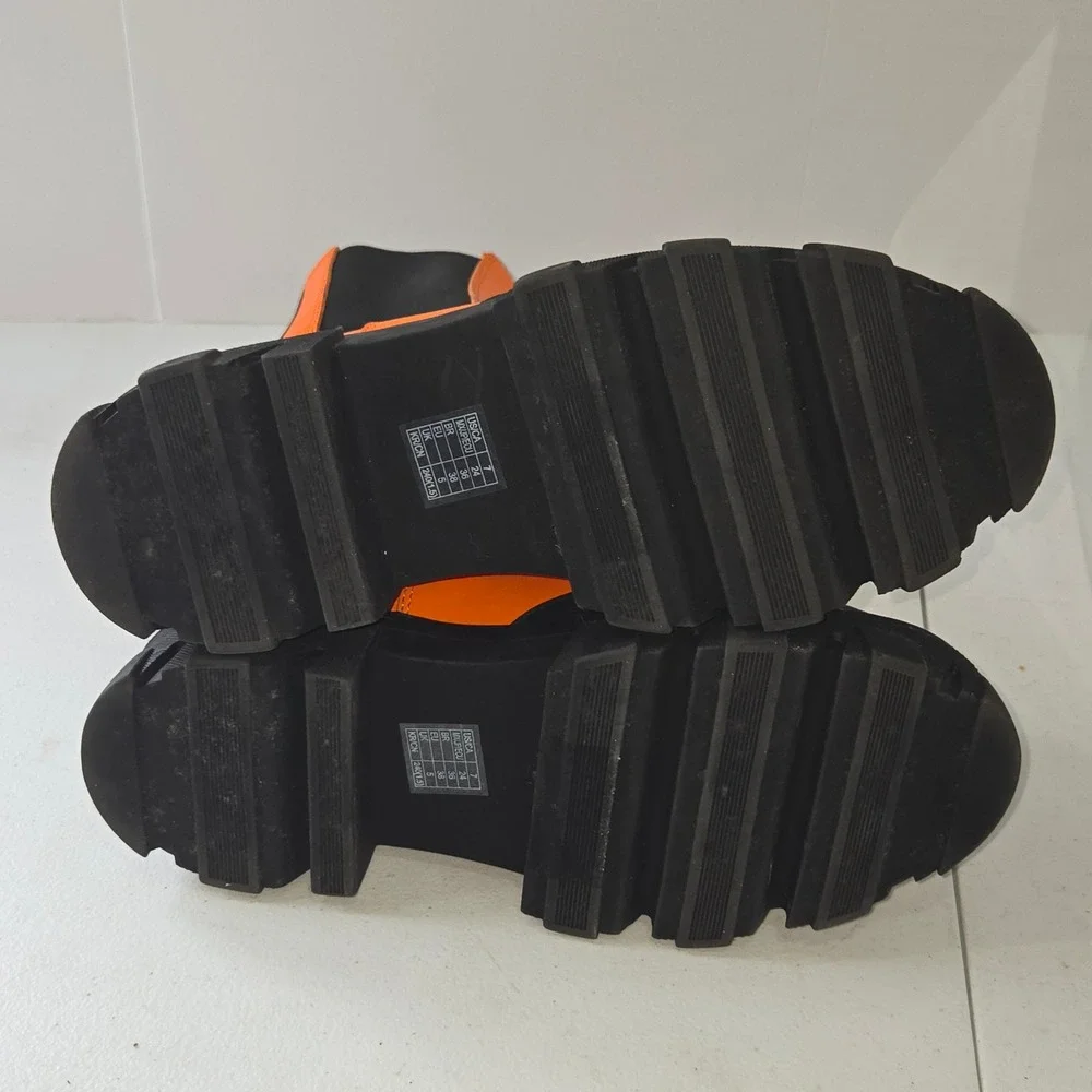 Forever 21 Womens Orange Black Platform Chelsea Boots Chunky Lug Sole Size 7